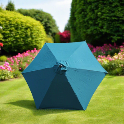 blue parasol on lawn
