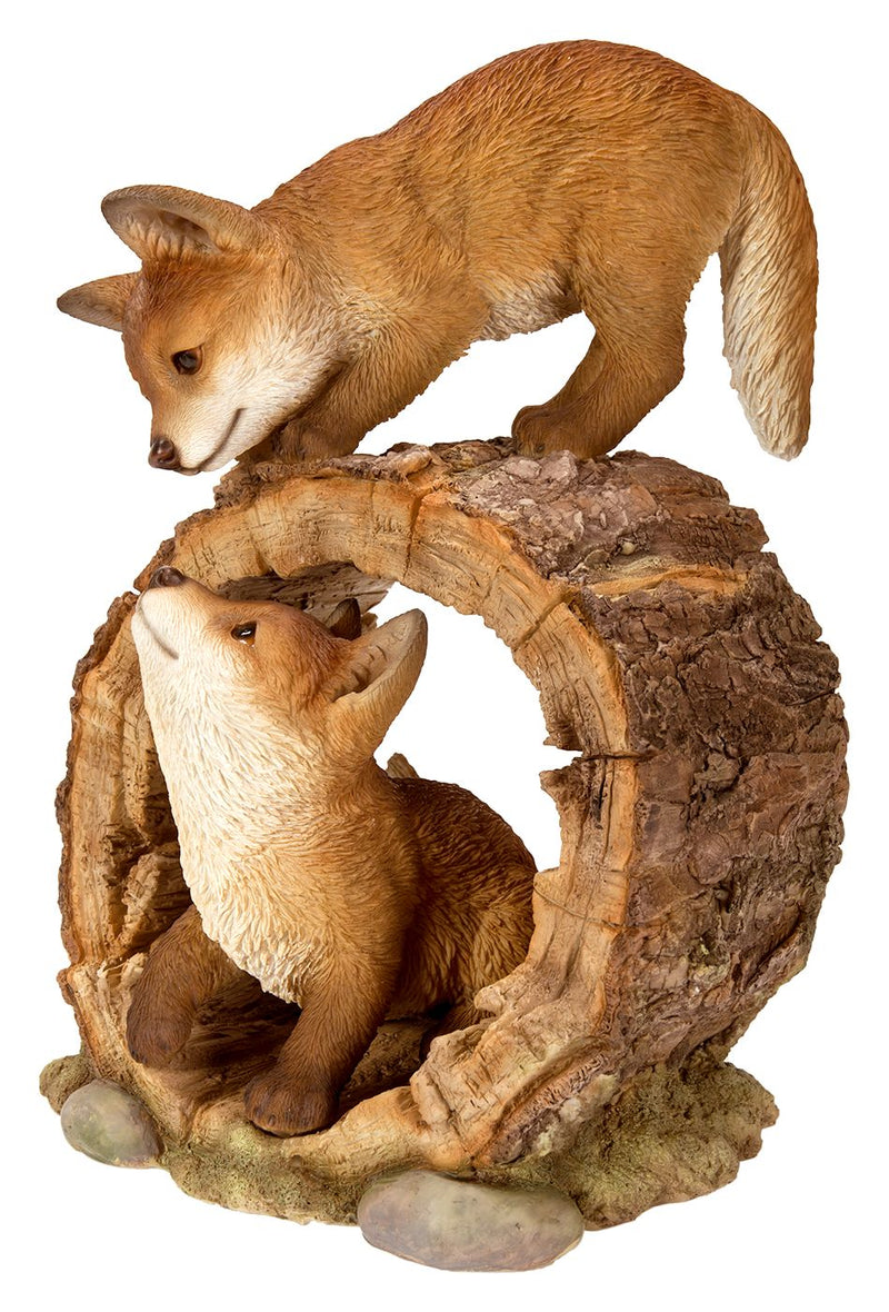 Playful Fox Cubs Garden Ornament 31CM