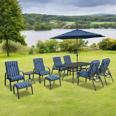 blue striped outdoor garden furniture set