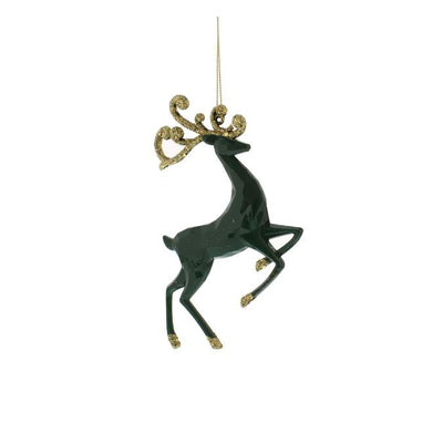 14cm green and golden reindeer tree decoration