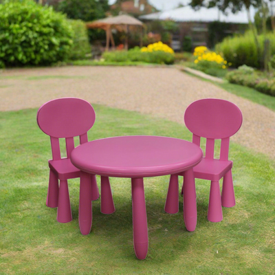kids table and chairs in back garden