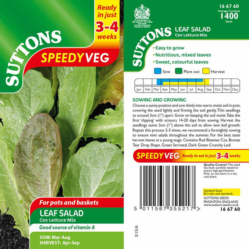 Suttons Leaf Salad Cos Lettuce Mix