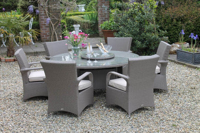 Rattan 6 Seater Outdoor Dining Set with glass top and lazy Susan