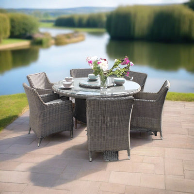 6 seater rattan dining set with lazy susan