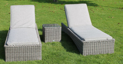 2 Rattan Sun Loungers with table