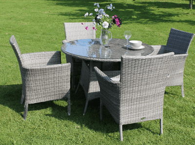 Rattan 4 seater round table outdoor dining set with glass top