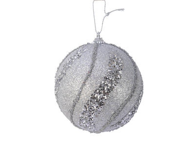 Silver Swirl Glitter Shatterproof Christmas Tree Bauble 8CM