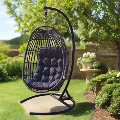 single egg chair in garden