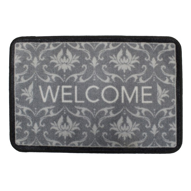 Groundsman Supersoft Washable Mat 50 x 75cm Welcome Floral Grey