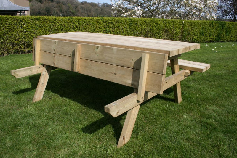 wooden picnic bench with bench lifted