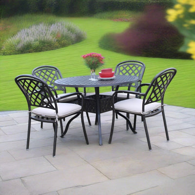 black 4 seater outdoor garden furniture on patio