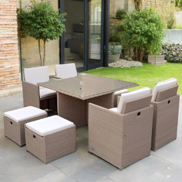 cube outdoor dining set on patio