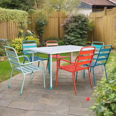 Sienna 6 Seater Asst. Colour Chairs, Steel Dining Set - (Steel Electroplated)