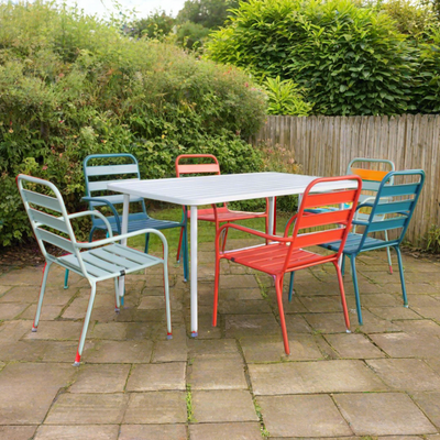 Sienna 6 Seater Asst. Colour Chairs, Steel Dining Set - (Steel Electroplated)