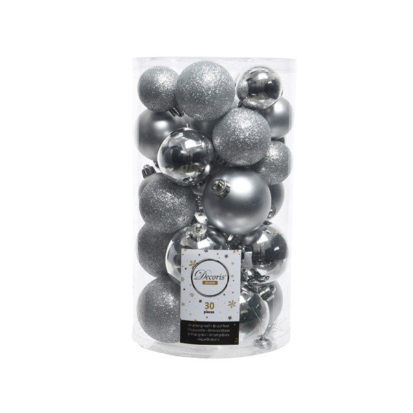 Silver Shatterproof Bauble Mix Tube Of 30