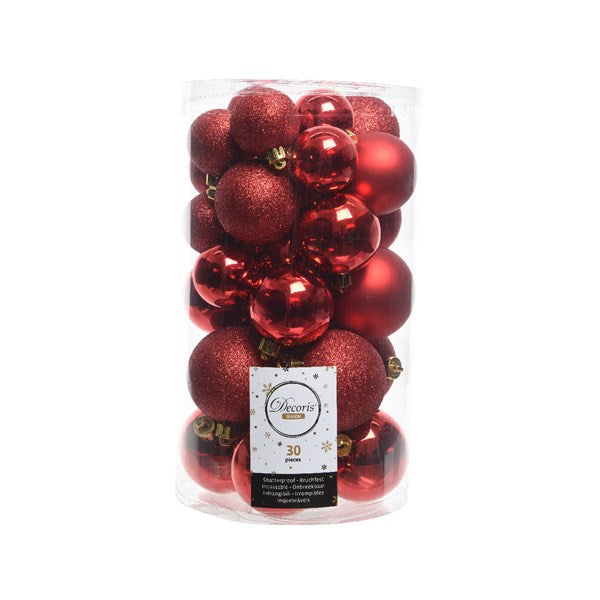 Christmas Red Shatterproof Bauble Mix Tube Of 30