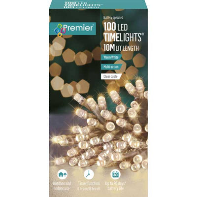 warm white battery operated Christmas lights with clear cable for indoor and outdoor use