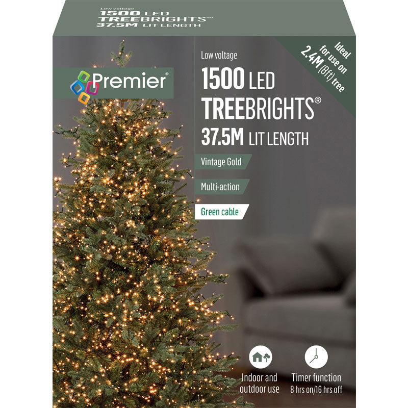 1500 LED Treebrights Christmas Tree String Lights In Vintage Gold colour with green cable