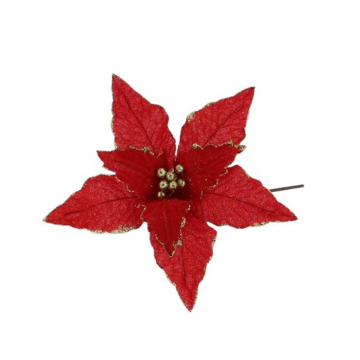 25CM Red Poinsettia with Gold Berries
