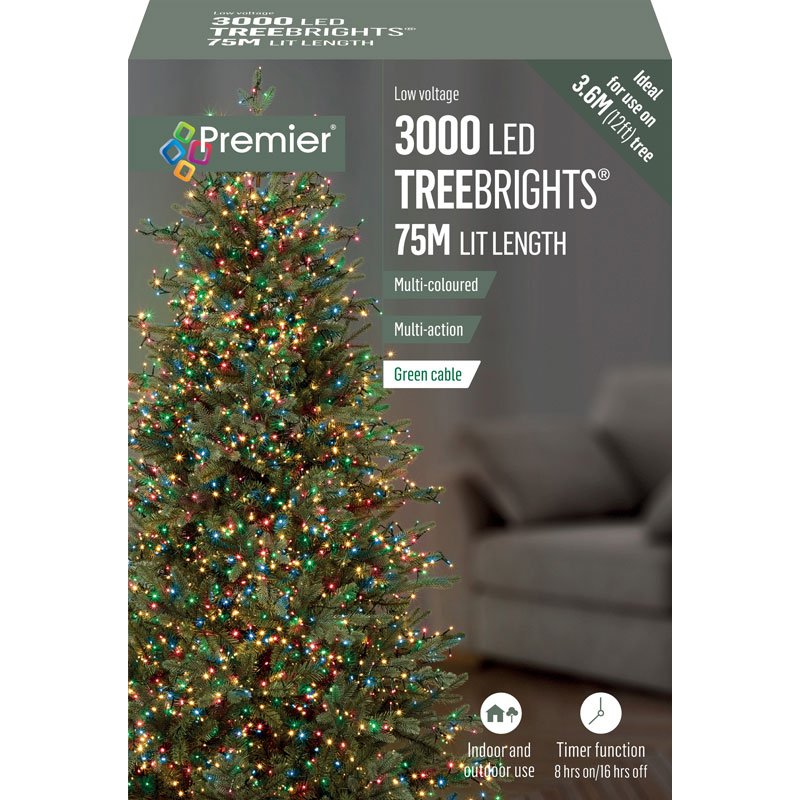 3000 Multi-Coloured Premier LED TreeBrights Christmas Tree Lights