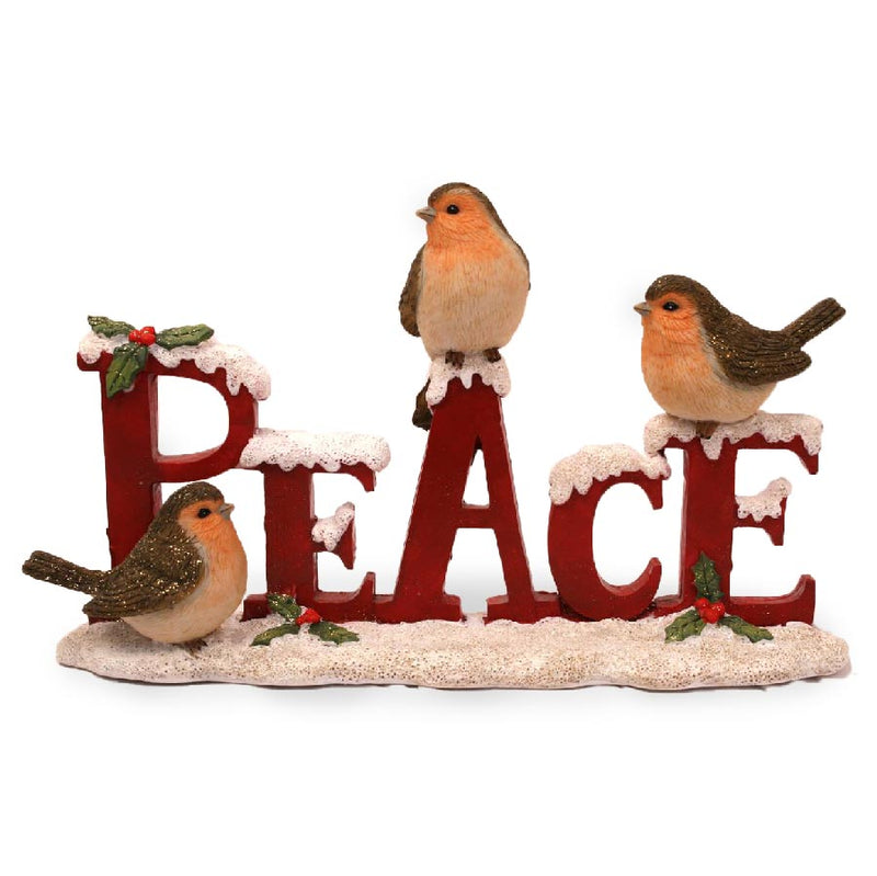 3 Robins on Peace Sign with holly Christmas Ornament