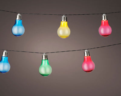 Solar String Lights - Multicoloured Flashing Effect Plastic Bulbs
