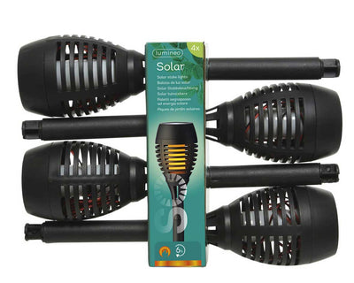 Solar Torch Light - Black With Gold Flame - Set of 4