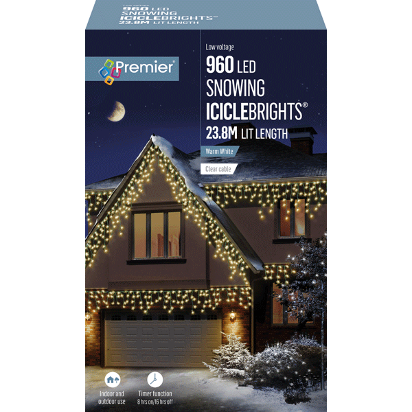960 Warm White LED Snowing IcicleBrights with timer function