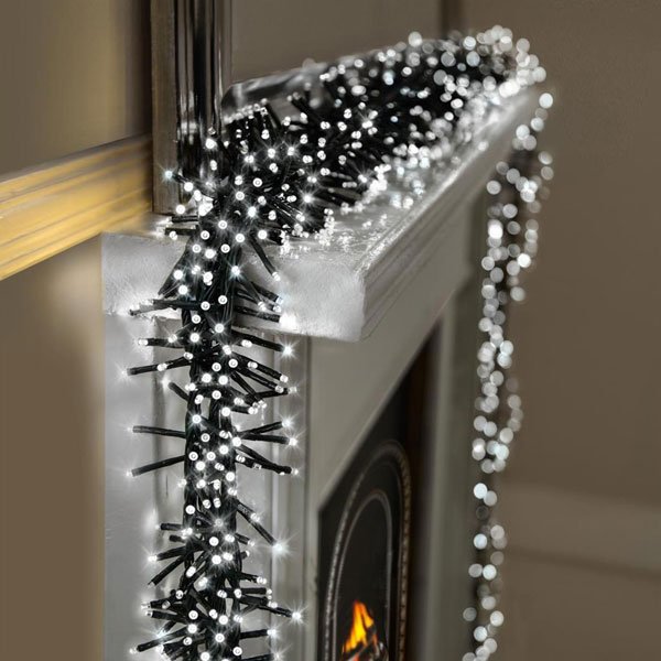 While cluster Lights on mantle piece