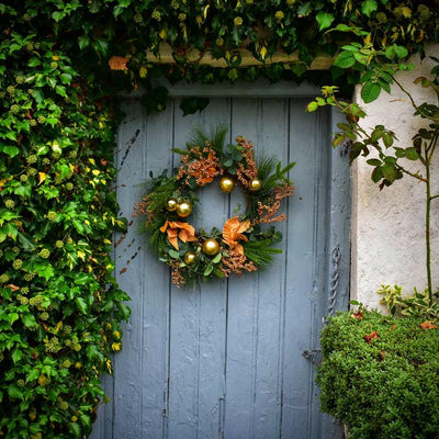 Christmas Door Wreath with Gold Embellishments