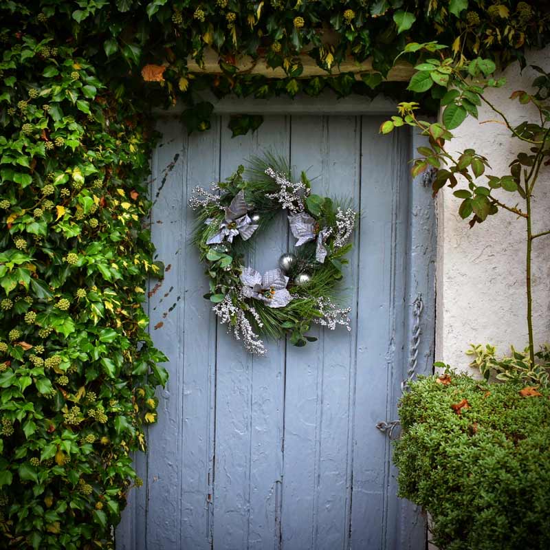 Christmas Door Wreath with Silver Decorations