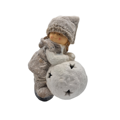40CM Frosty Girl Beige With LED Snowball 