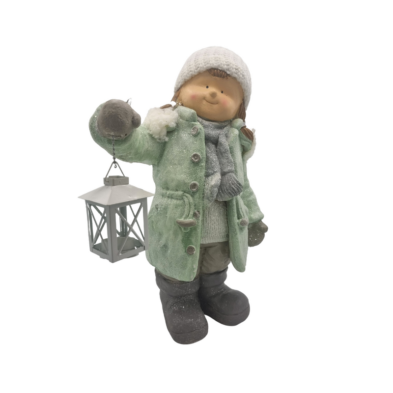 44CM Frosty Girl With Lantern Christmas Figurine