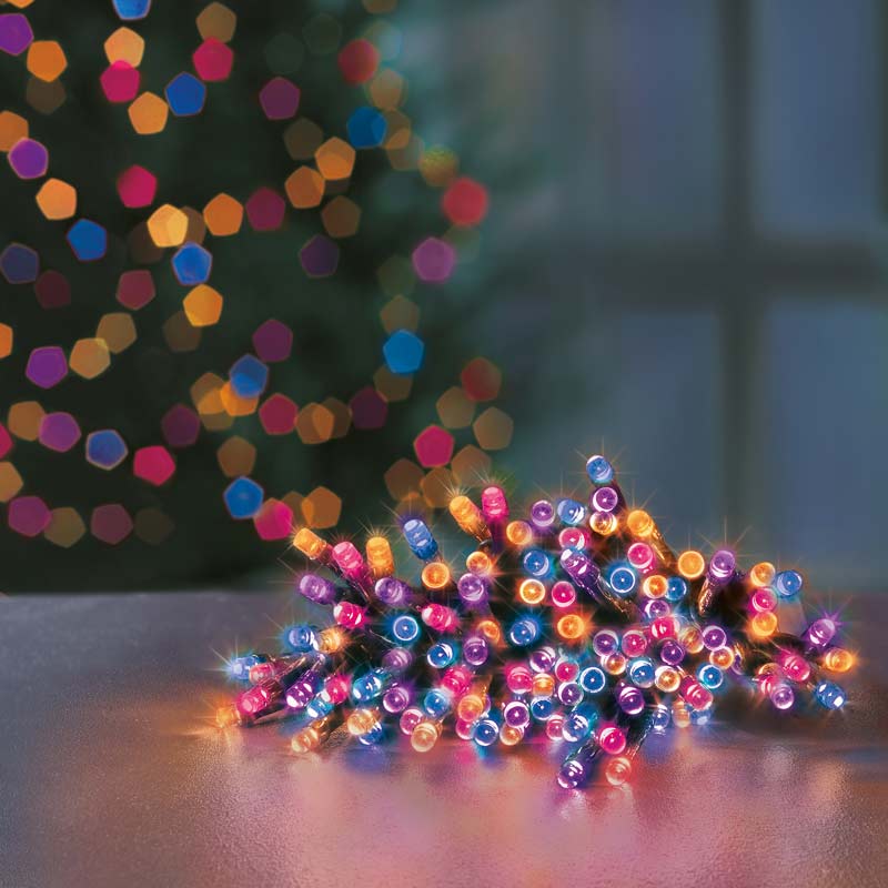 Multicoloured LED Christmas Lights on Tree