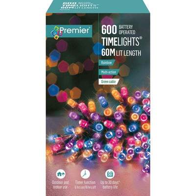 600 Battery Operated Multicoloured Fairy Lights with green cable