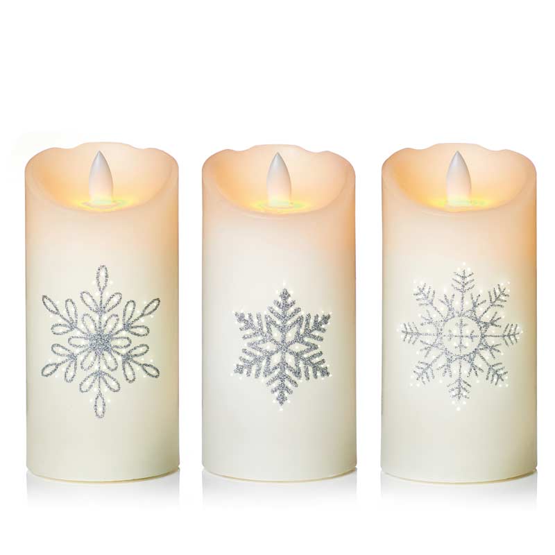 Lit Snowflake Dancing Flame Candle - 3 Assorted - 15CM