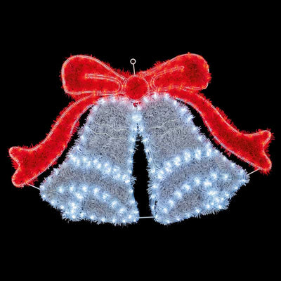 Double Christmas Bells with Red Ribbon Tinsel Light