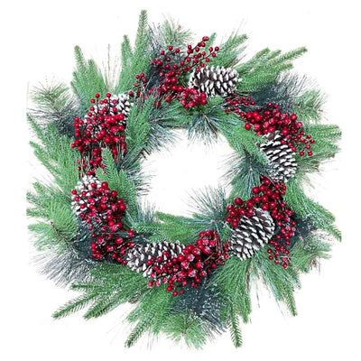 Christmas Snowy Wreath with pine cones and berries