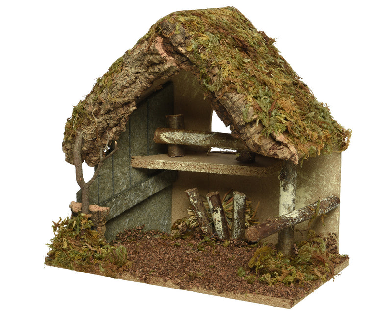 Rustic Christmas Nativity House with Bark and Moss