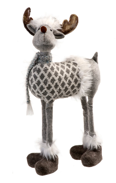 58cm Standing Reindeer with check coat grey