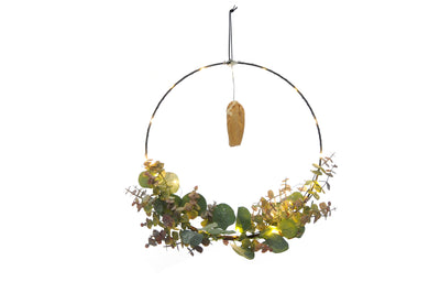 Metal Wreath with Silver Foliage and Green Leaves - 37cm BO