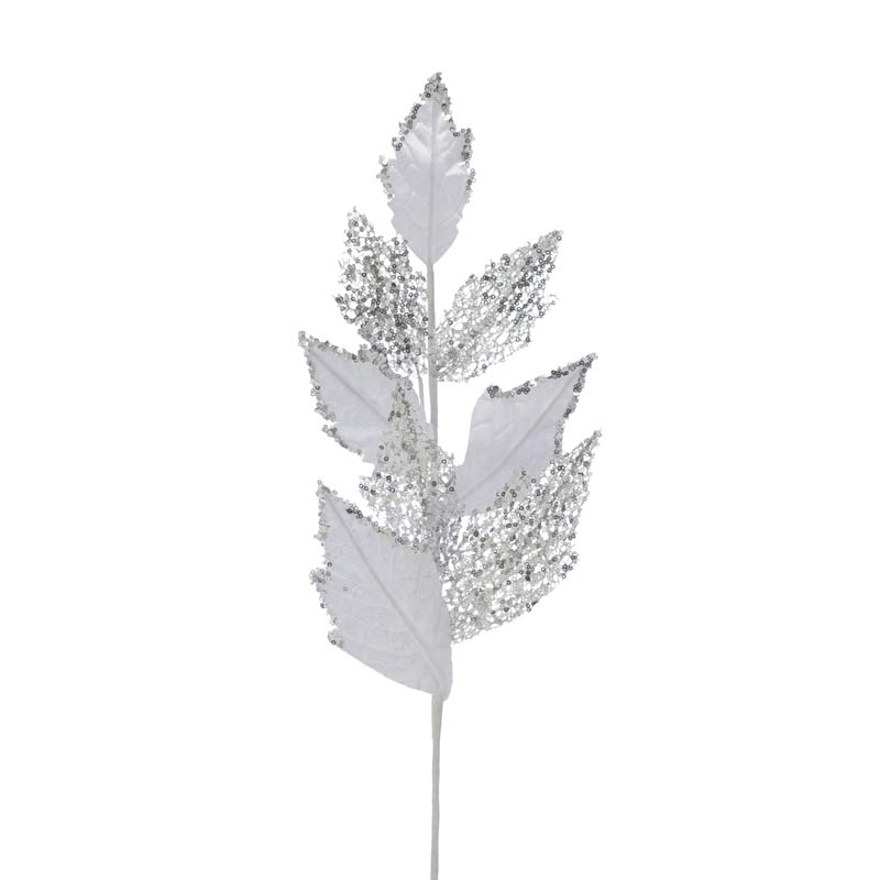 76CM White Velvet Leaf Glitter Stem