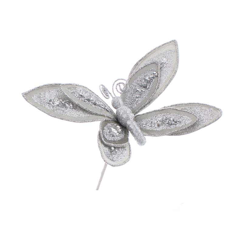 26CM Silver Glitter Butterfly Stem