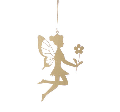 Metallic Gold Fairy with Flower Hanging Decoration - 18cm 
