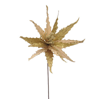 70CM Gold Long Leaf Poinsettia Stem