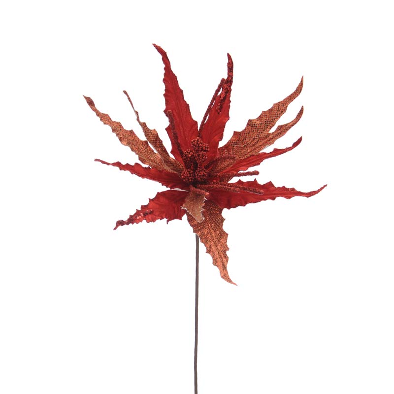70CM Red Long Leaf Poinsettia Stem