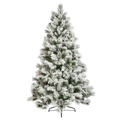 Snowy Artificial Christmas Tree with Pine Cones and metal base