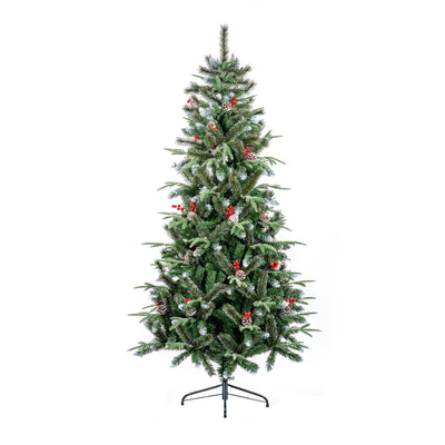 7ft Artificial Christmas Tree with Pine Cones, Berries and Snow Tips