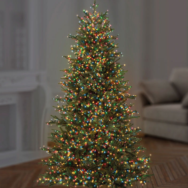 multicoloured LED string Lights on Christmas Tree 