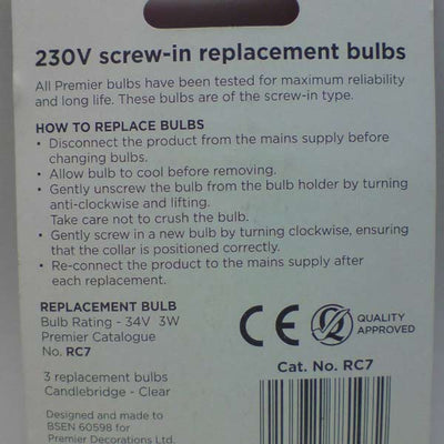 3 Replacement Candlebridge Bulbs-34V 3W